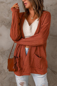 Open Front Textured Cardigan with Pockets