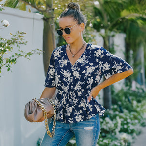 Floral V-Neck Peplum Blouse