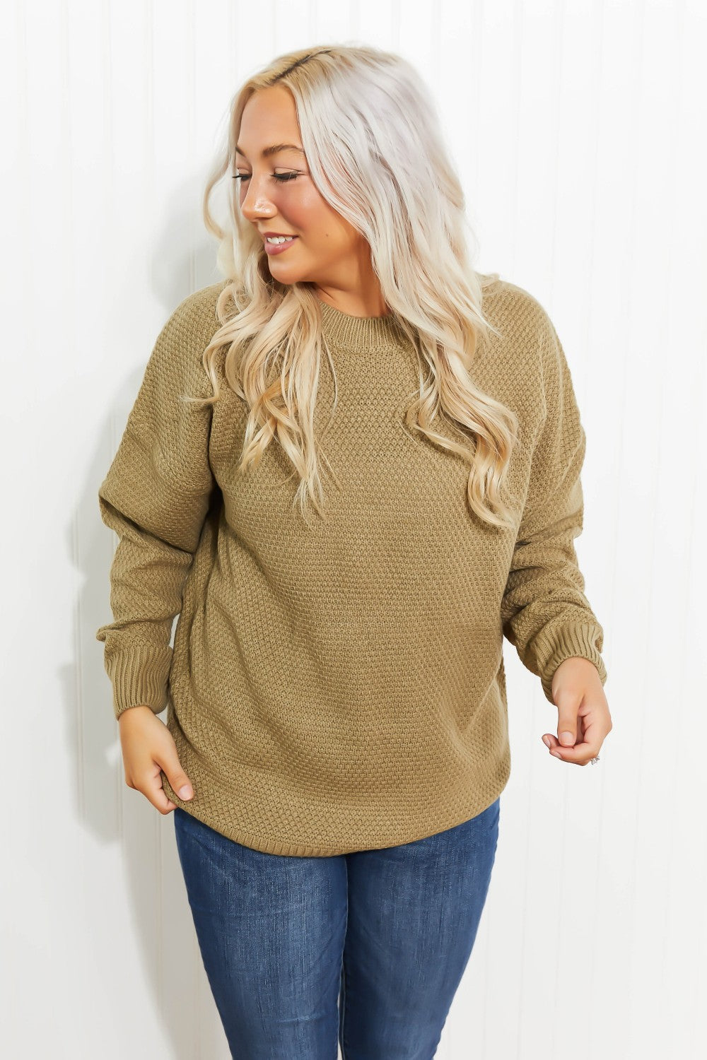 Zenana Bundled Up Full Size Round Neck Sweater