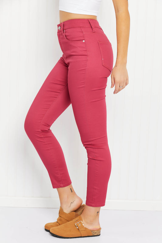 Zenana Walk the Line Full Size High Rise Skinny Jeans in Rose