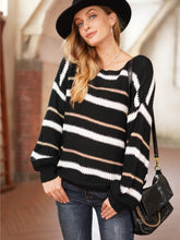 Load image into Gallery viewer, Striped Round Neck Lantern Sleeve Sweater
