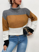 Load image into Gallery viewer, Color Block Turtleneck Knit Sweater
