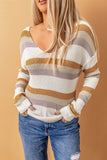 Striped Dropped Shoulder V-Neck Sweater