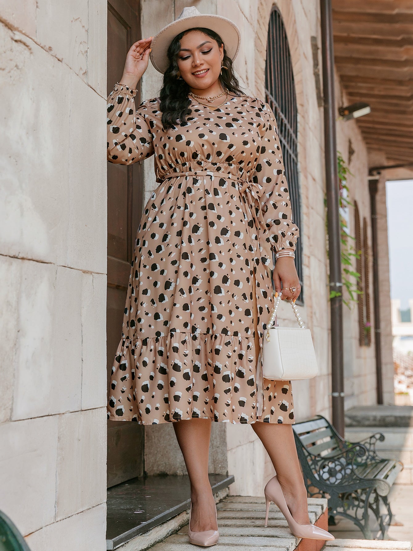 Plus Size Terrazzo Tie Waist Midi Dress