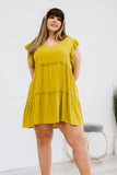 Zenana Call Me Later Full Size Tiered Mini Dress in Golden Wasabi