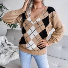 Load image into Gallery viewer, Argyle V-Neck Long Sleeve Sweater
