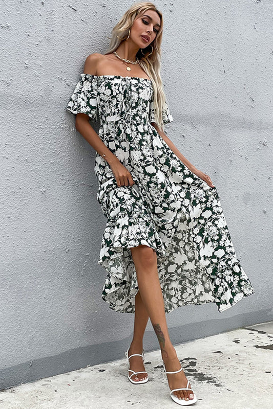 Floral Slit Off-Shoulder Midi Dress