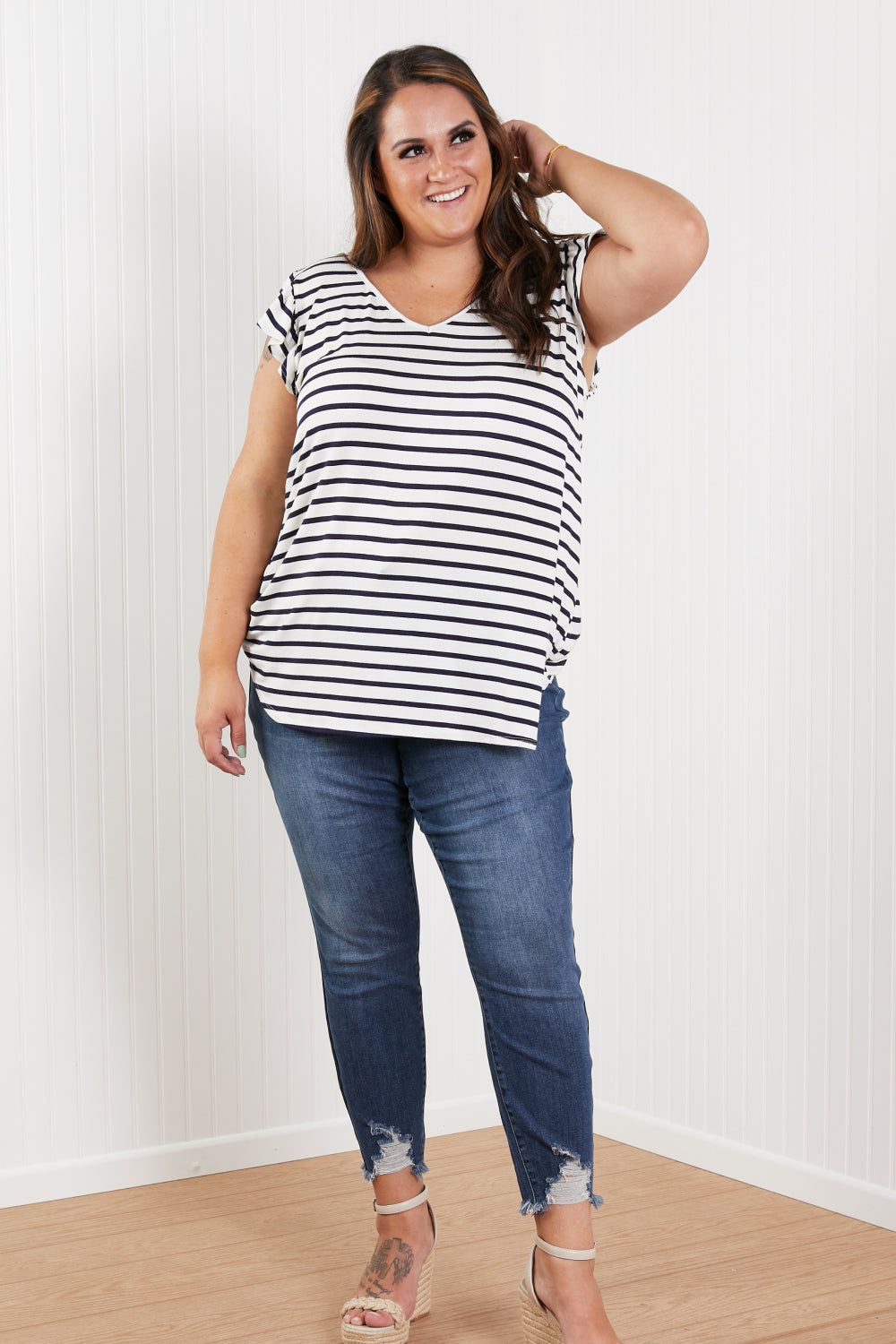 Sew In Love Illuminate the Way Full Size Striped Tee in Navy