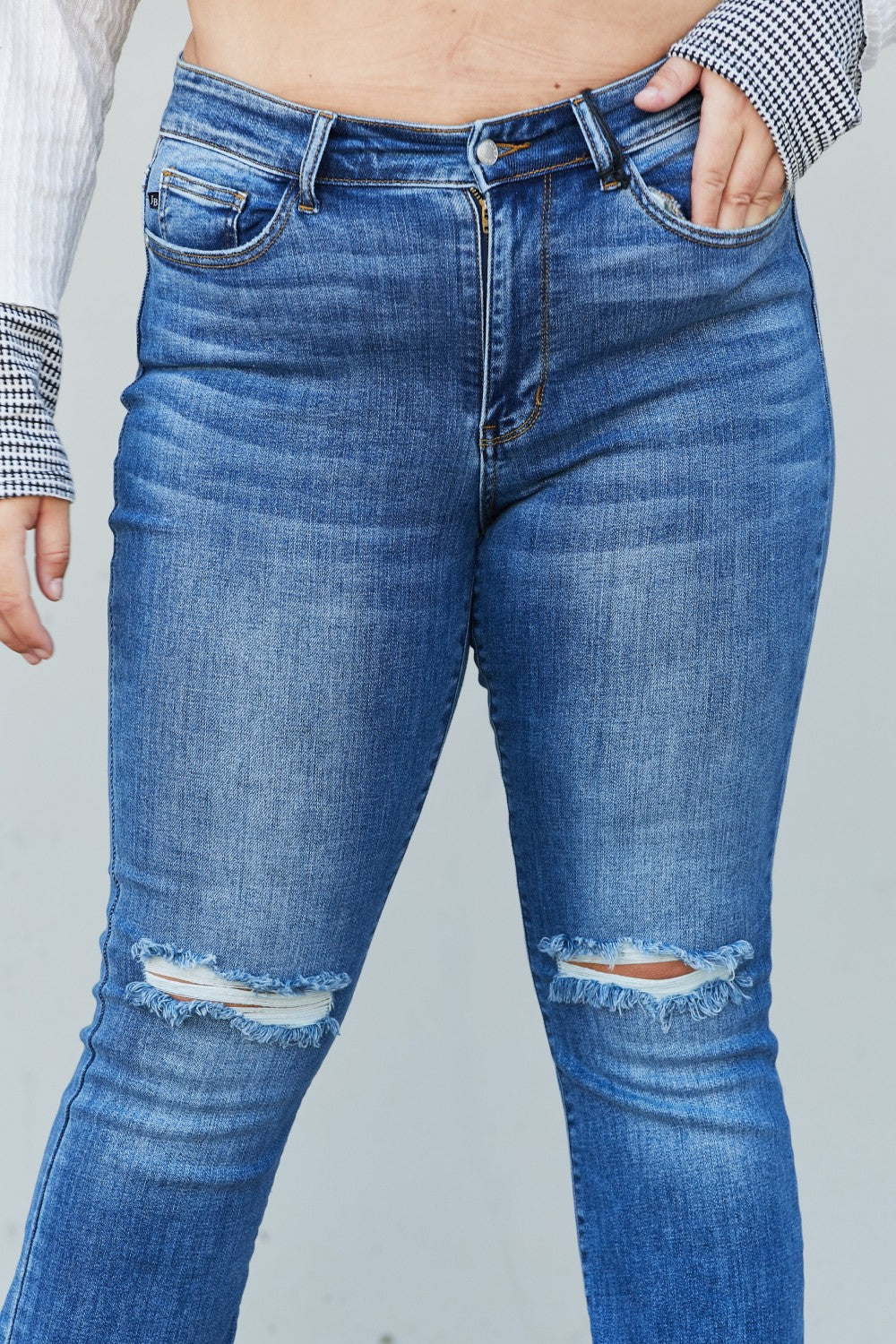 Judy Blue Full Size Distressed Knee Bootcut Jeans