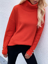 Load image into Gallery viewer, Button Detail Rib-Knit Turtleneck Sweater
