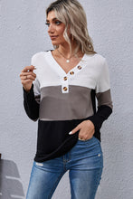 Load image into Gallery viewer, Striped Waffle Knit Henley Top
