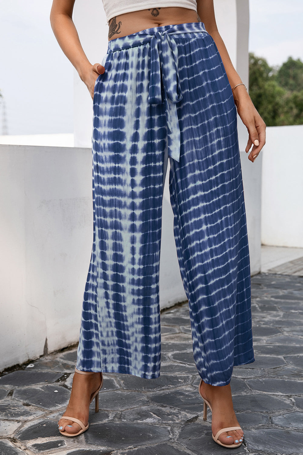 Tie-Dye Tie Waist Wide Leg Pants