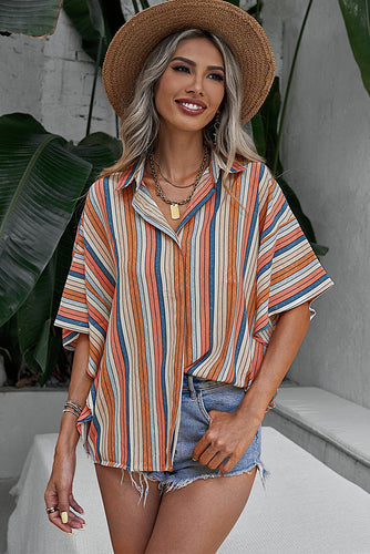 Multicolor Striped Short Sleeve Blouse