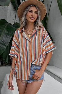 Multicolor Striped Short Sleeve Blouse