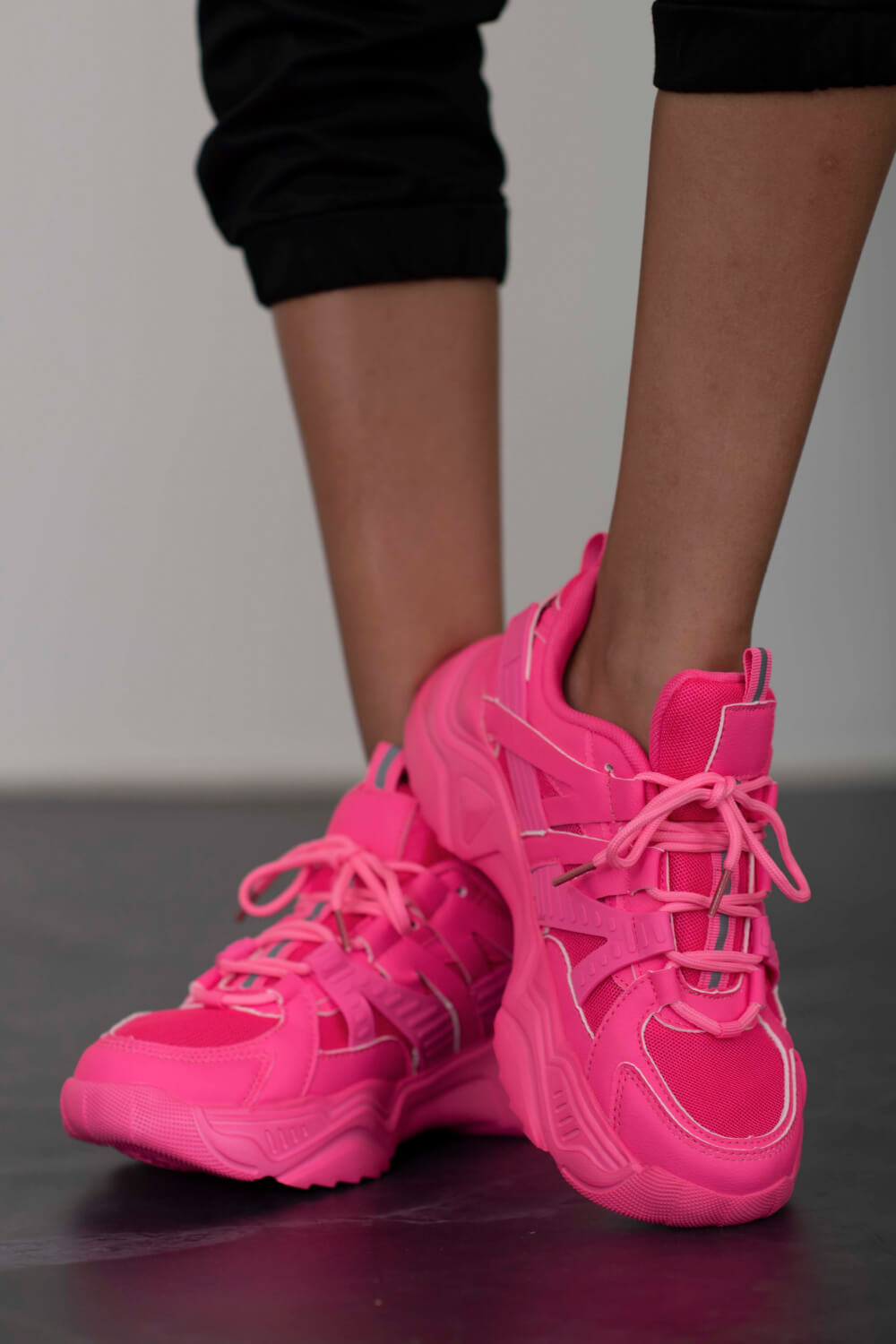 Berness Running Late Chunky Sole Athletic Sneakers in Hot Pink