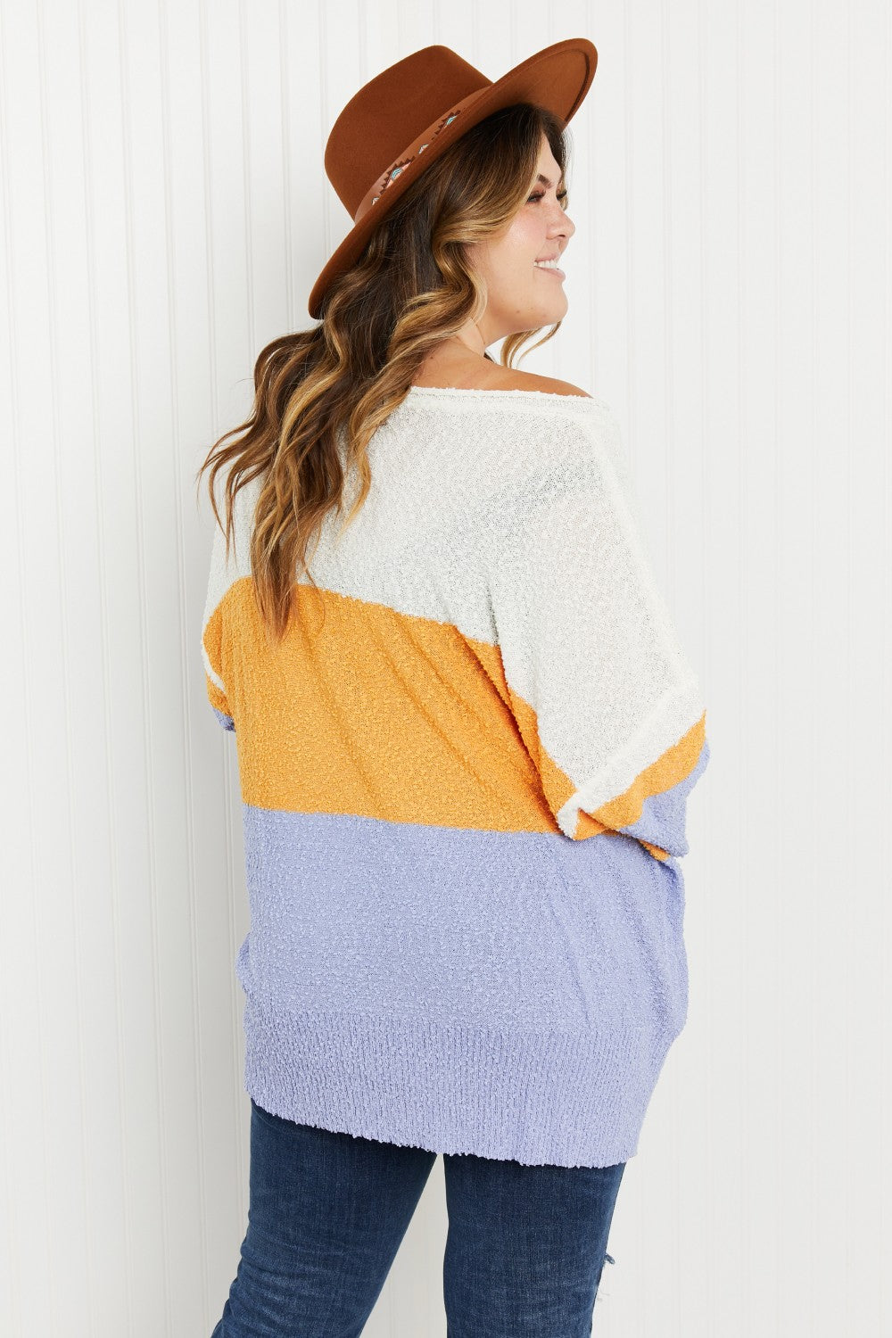 Davi & Dani Love It Full Size Color Block Sweater