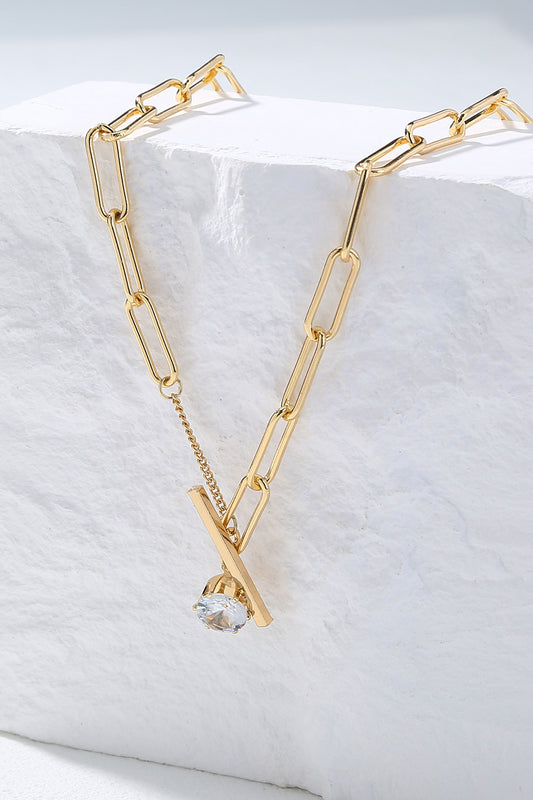 Front-Clasp Cable Chain Necklace with Rhinestone