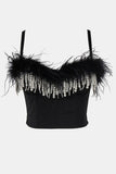 Faux Pearl Fringe and Feather Trim Bustier