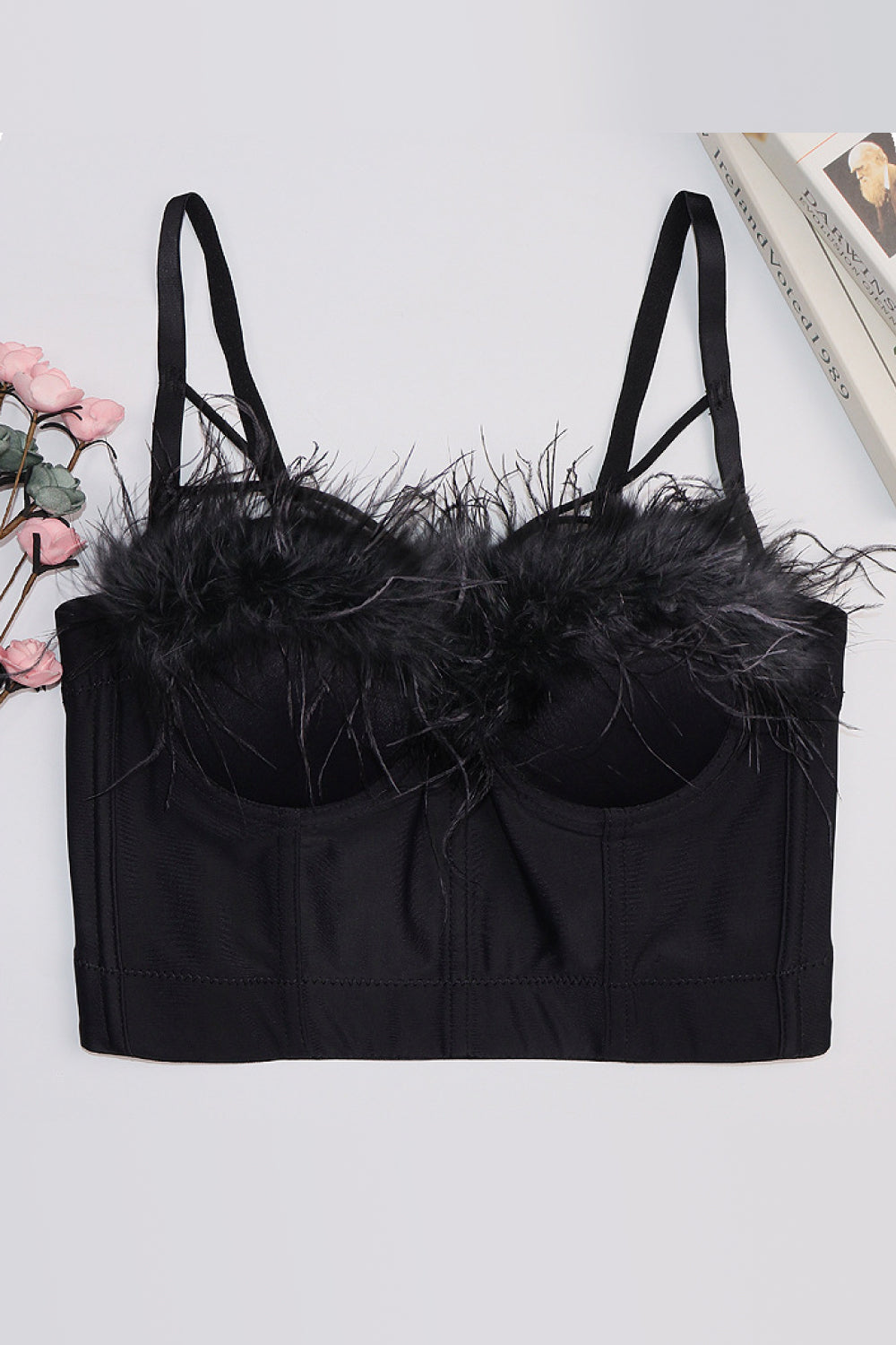 Feather Trim Strappy Bustier