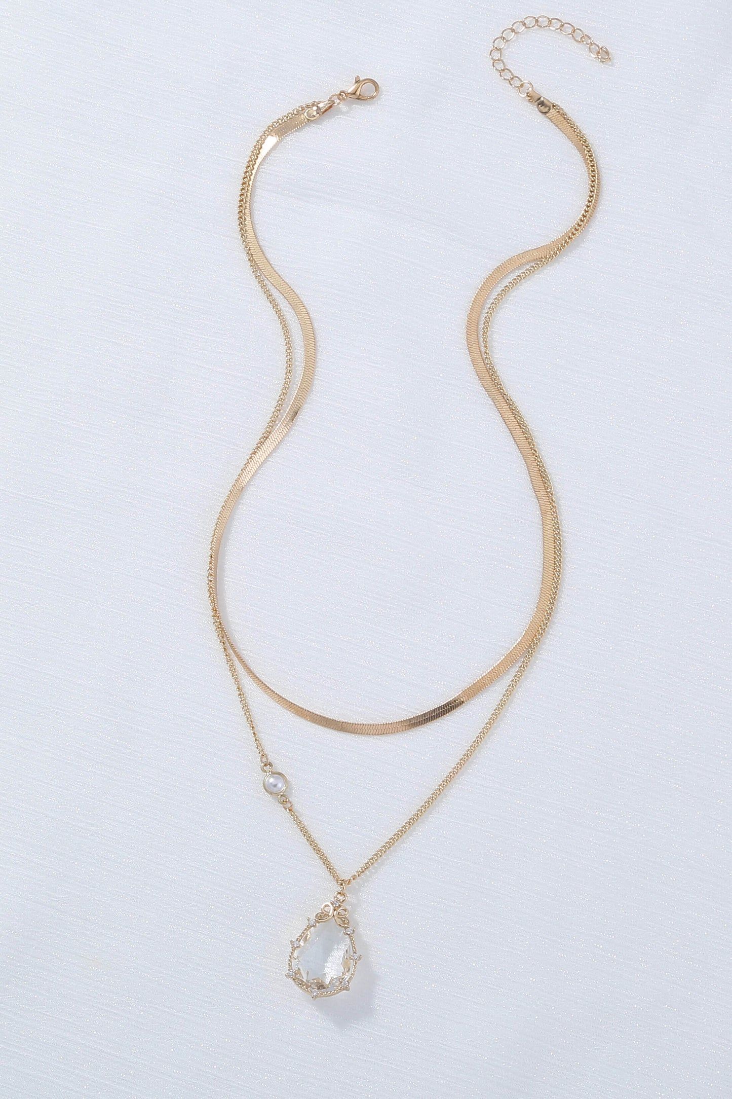 Crystal Pendant and Snake Chain Double-Layered Necklace