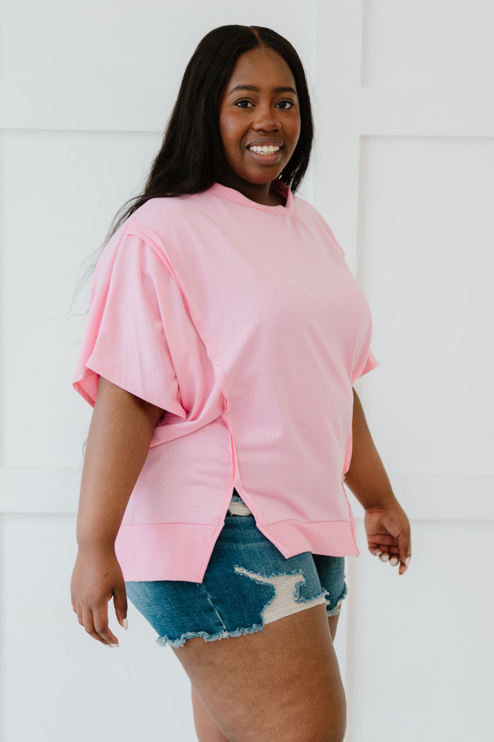 Sew In Love Sippin' Lemonade Full Size Run French Terry Top in Pink