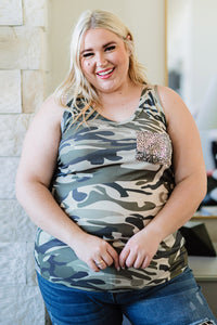 Plus Size Camouflage Sequin Tank