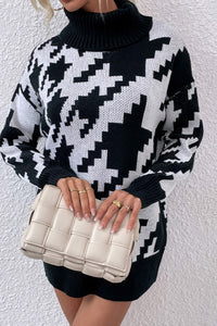 Houndstooth Long Sleeve Turtleneck Sweater