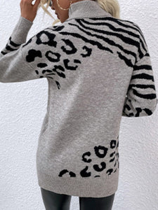 Animal Print Turtleneck Sweater