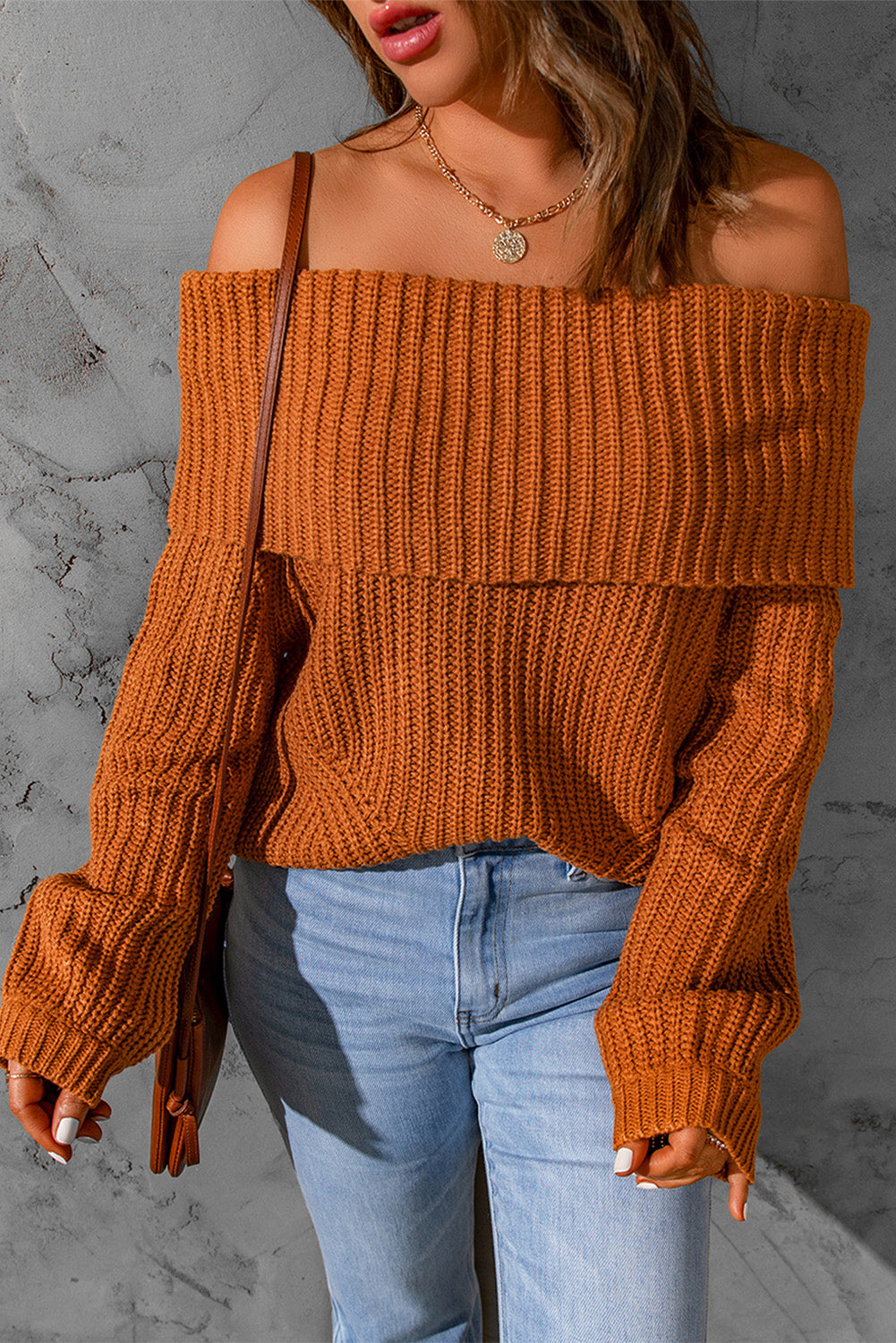 Ribbed Knit Fold-Over Sweater