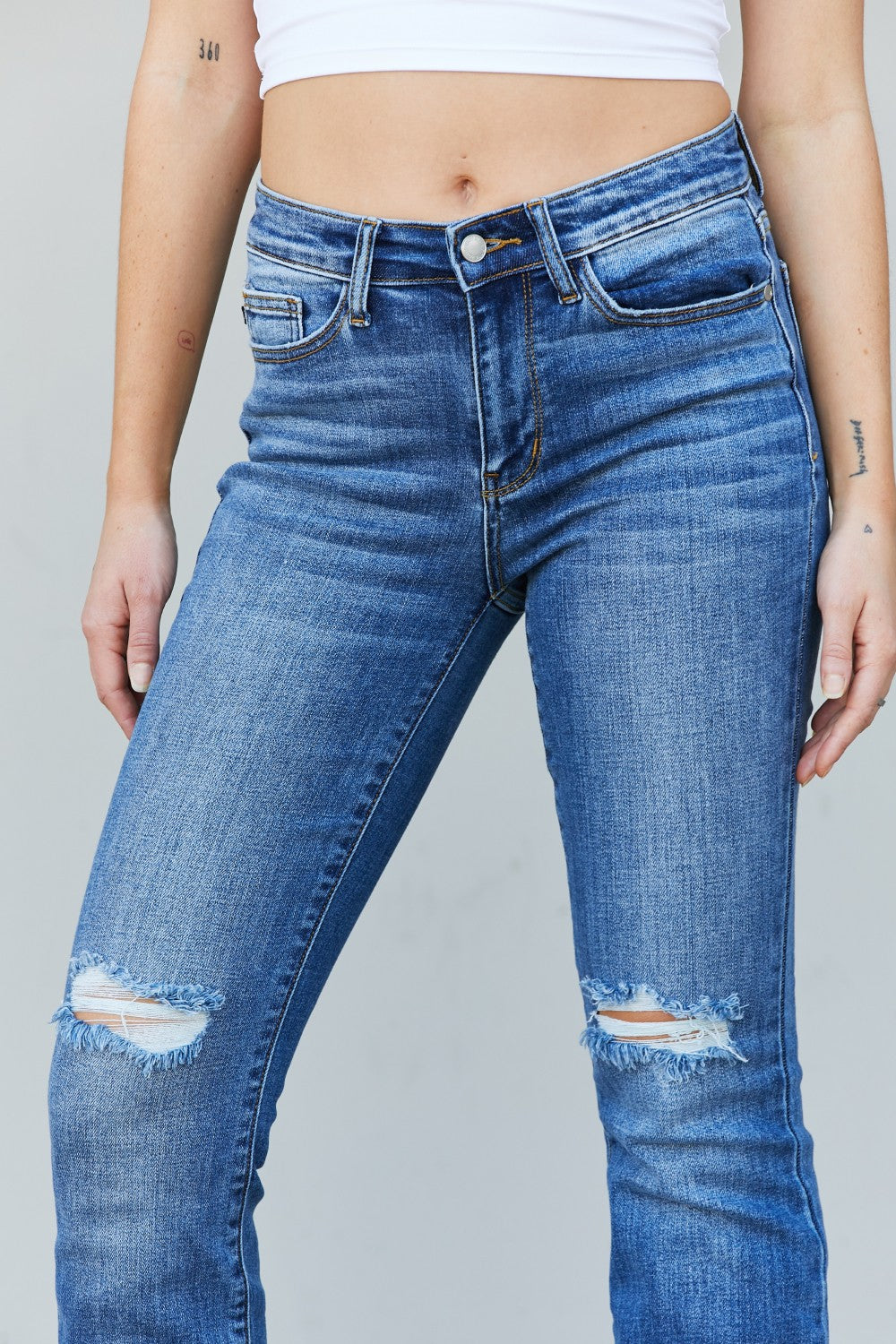 Judy Blue Full Size Distressed Knee Bootcut Jeans