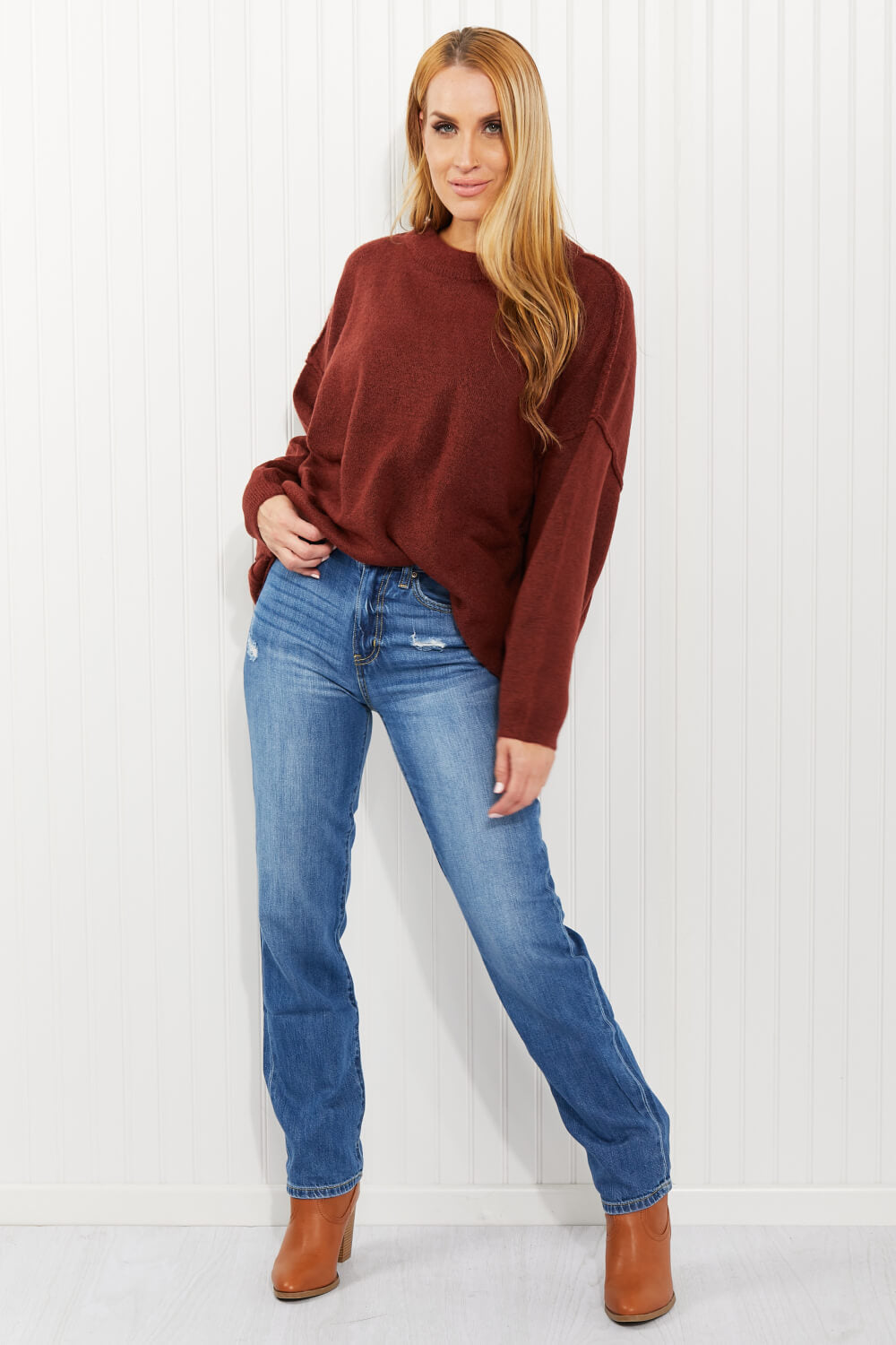 Zenana Thanksgiving Day Full Size Raw Seam Sweater