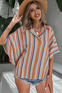 Multicolor Striped Short Sleeve Blouse