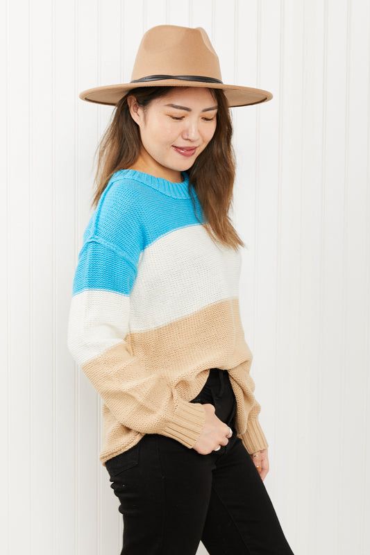 Sew In Love Full Size Color Block Exposed Seam Sweater