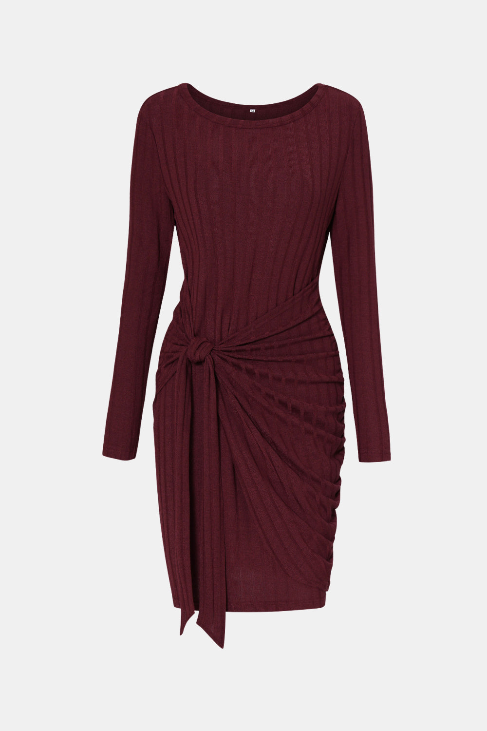 Tied Long Sleeve Ribbed Dress