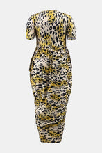 Load image into Gallery viewer, Plus Size Leopard Print Pleated Detail Midi Dress
