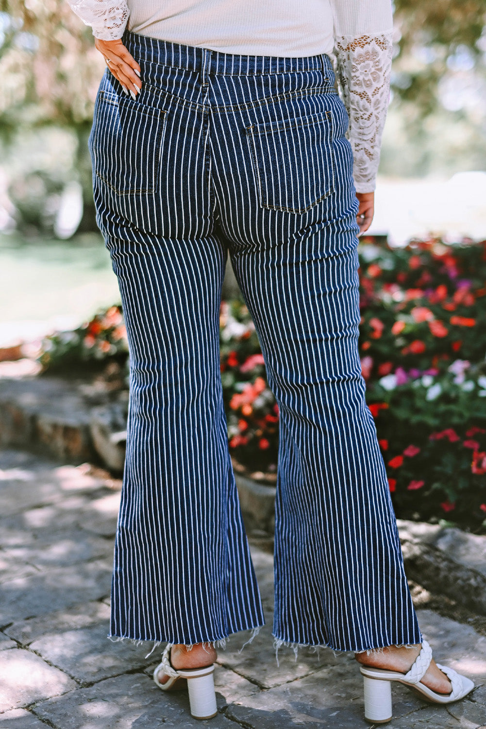 Plus Size Pinstripe Raw Hem Flare Pants