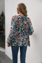 Load image into Gallery viewer, Floral Pleated Detail V-Neck Blouse
