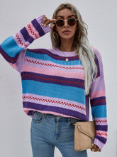 Load image into Gallery viewer, Striped Rib-Knit Dropped Shoulder Sweater
