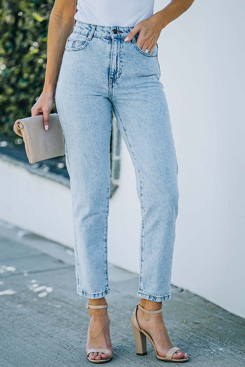 Acid Wash Straight Leg Ankle-Length Jeans