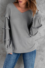 Load image into Gallery viewer, Waffle Knit Ruffle Trim Top
