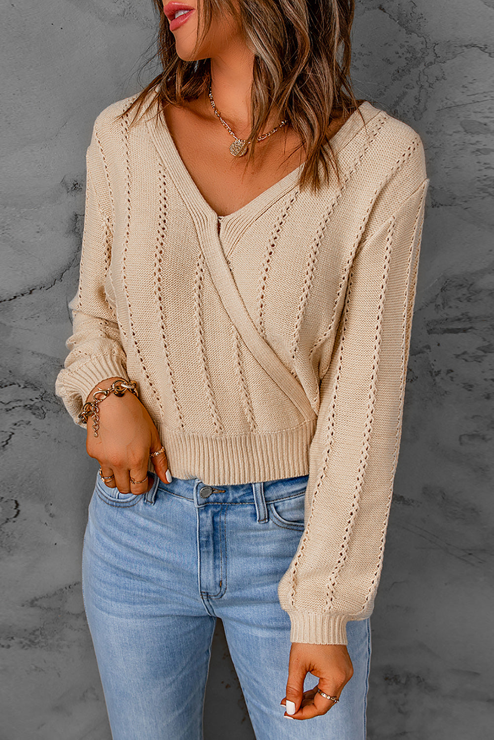 Cable-Knit Long Sleeve Sweater