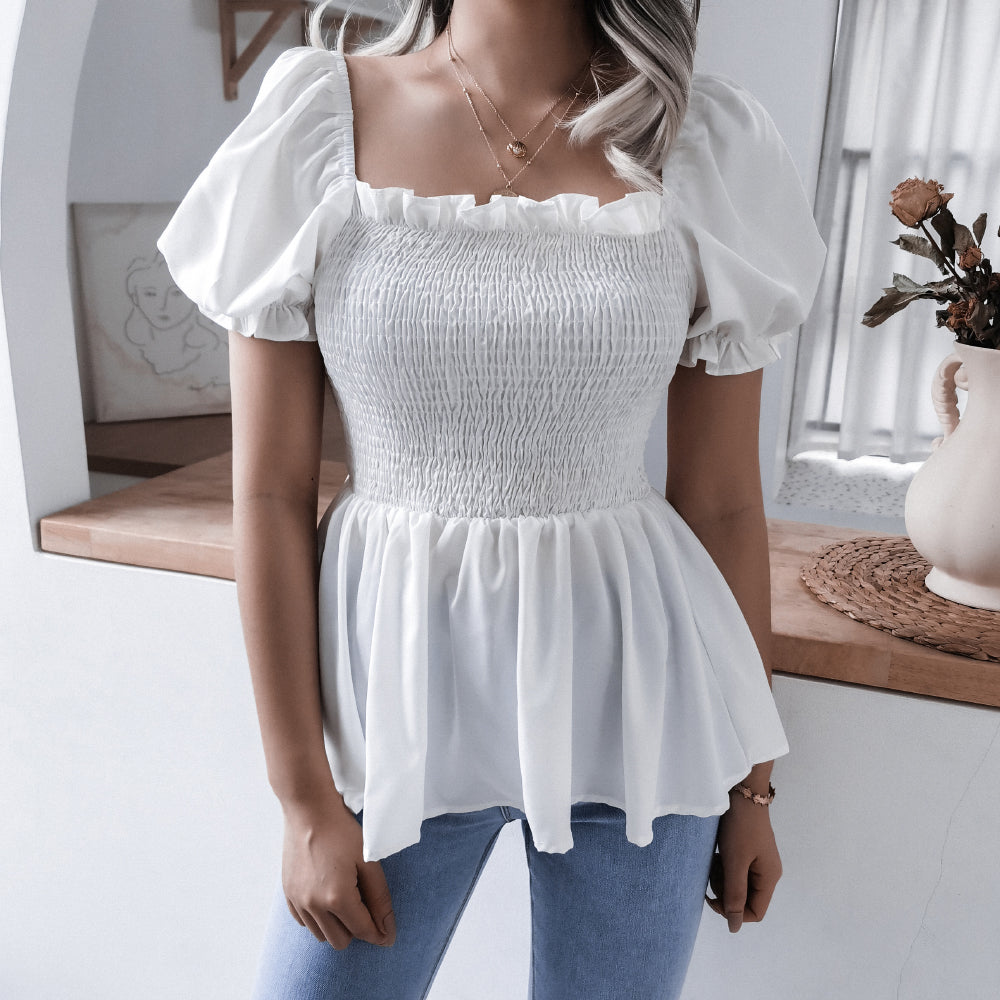 Smocked Puff Sleeve Peplum Top