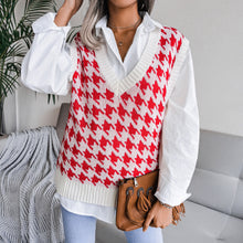 Load image into Gallery viewer, Houndstooth Ribbed Trim V-Neck Sweater Vest
