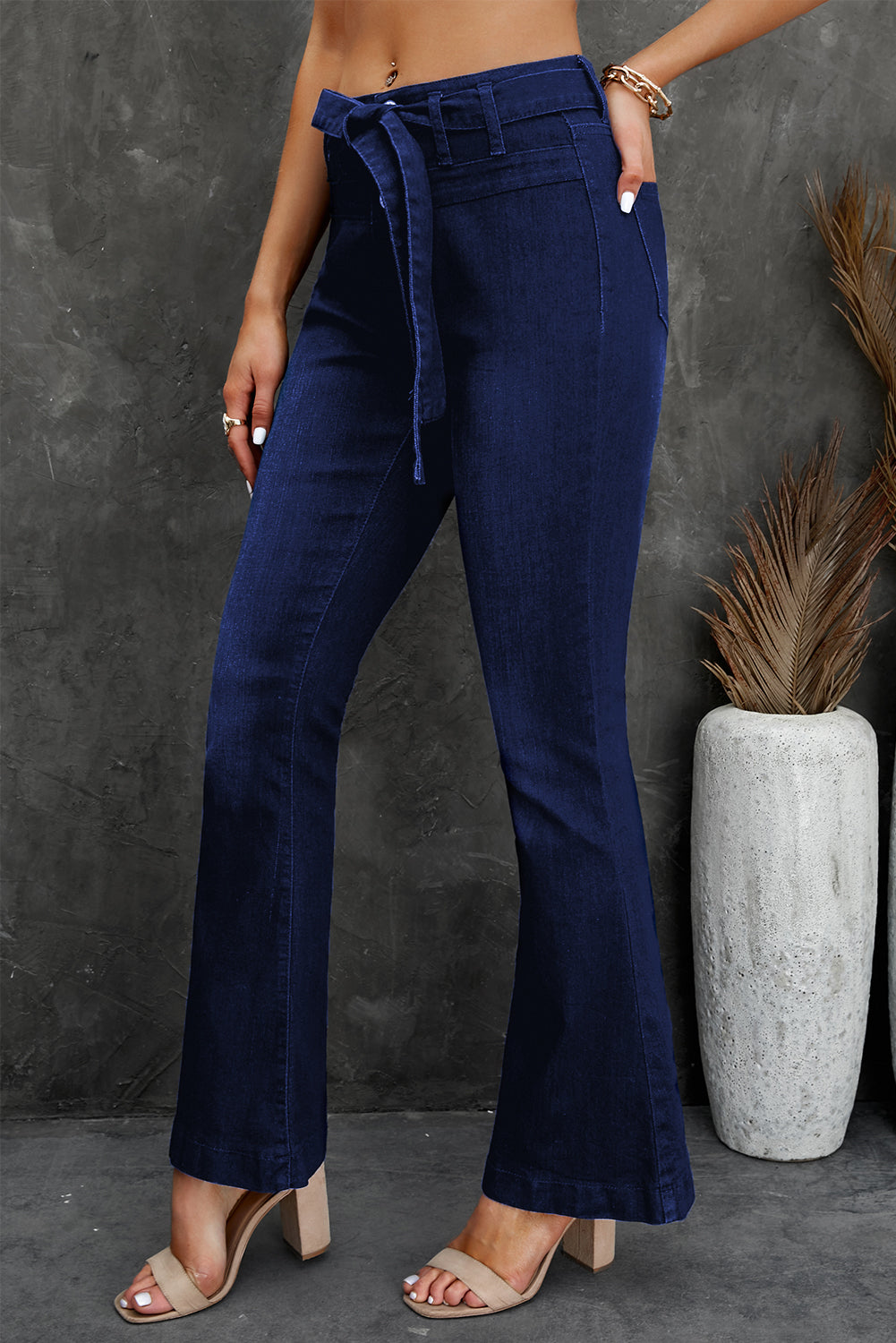 Belted Bell Bottom Jeans