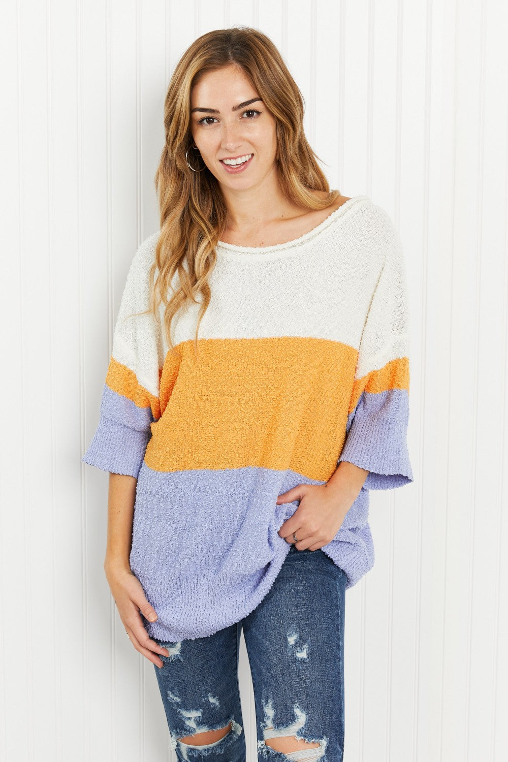 Davi & Dani Love It Full Size Color Block Sweater