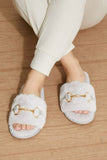 Qupid Those Quiet Moments Metal Detail Faux Fur Slide Slippers