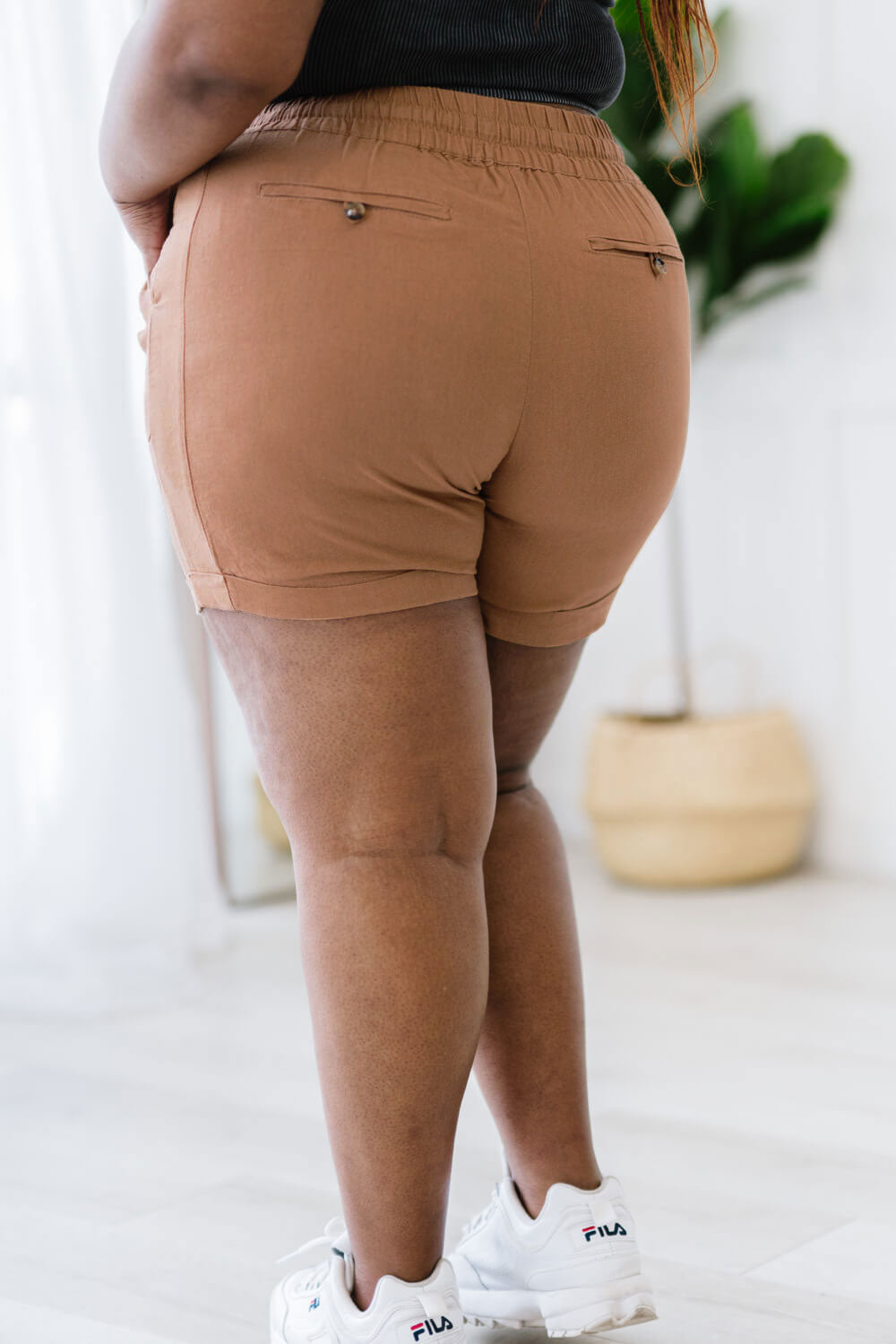 Zenana Linen Love Full Size Cuffed Shorts in Deep Camel