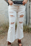 Contrast Stitching Distressed Button Fly Flare Jeans