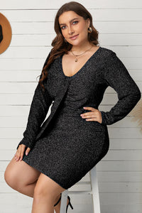 Plus Size Glitter V-Neck Long Sleeve Dress