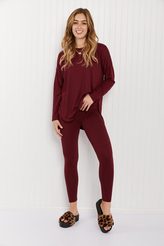 Zenana Ready to Relax Full Size Brushed Microfiber Loungewear Set in Dark Burgundy